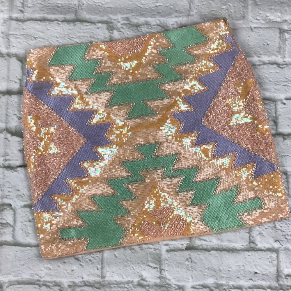 NWOT English Rose mini skirt pastel sequin lined side zip